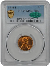 1940-S Lincoln PCGS CAC RD 67+