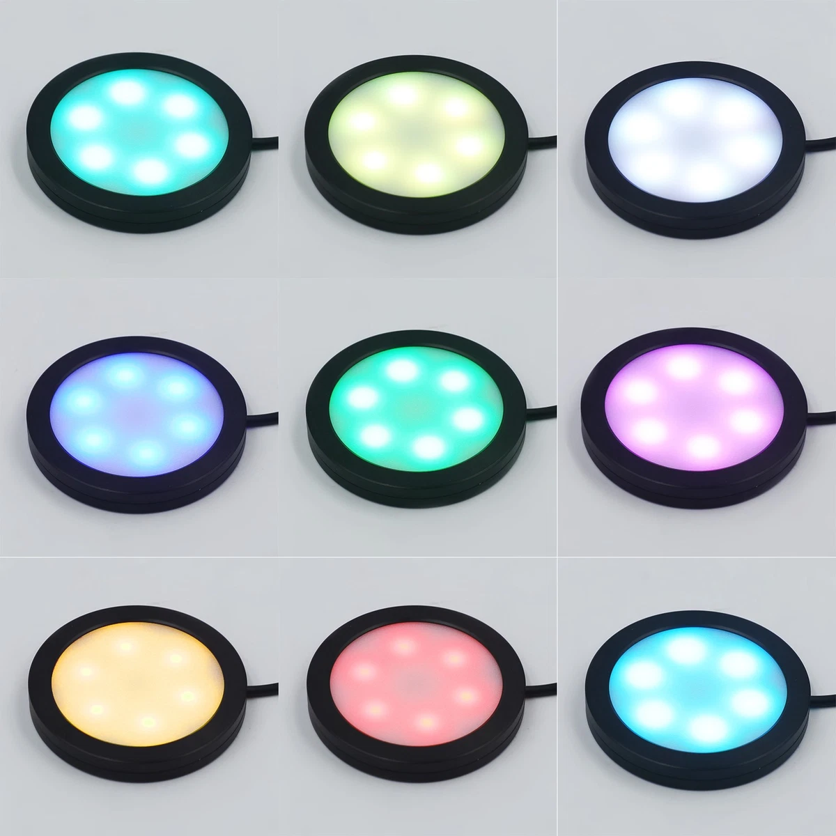 USB RGB LED Puck Luz Gabinete Kit de Iluminación Cocina Bajo Mostrador Armario Luz
