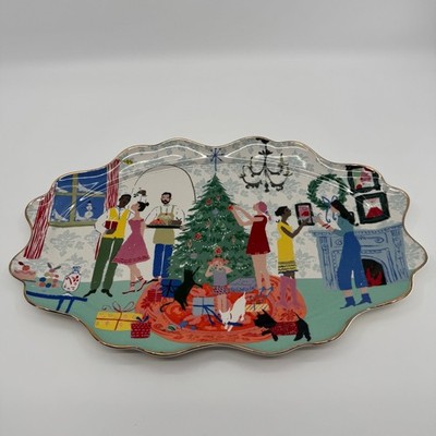 Anthropologie Emily Isabella Platter Multicolor Christmas Party Scalloped Edge