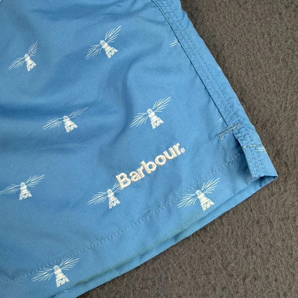 Barbour Swim Trunks Men's 2XL Blue Lined Drawstring Lighthouse AOP Boat Surfing - Image 3 of 4