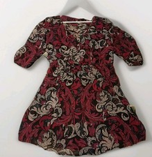 Be Bop Dress Womens XL Pink Black Paisley Pattern Tassles Flowy Boho Festival  