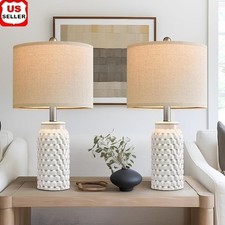 Modern Ceramic Table Lamp W/ Linen Shade Nightstand Home Decor Perfect Gift New