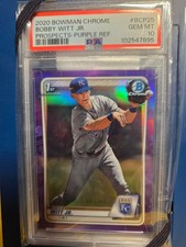 2020 1st Bowman Chrome Prospects- Bobby Witt Jr.–Purple Ref /250 PSA 10!!!