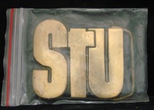SA10178  NOS  VINTAGE 1970s/80s CUT-OUT NAME  STU  SOLID BRASS BUCKLE