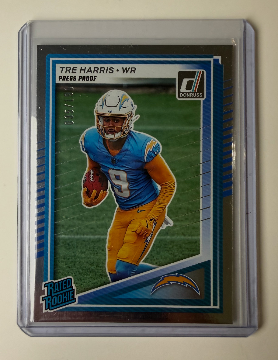 2025 Panini Donruss Tre Harris Silver Press Proof #/199 La Chargers Rated Rookie