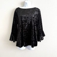 Black Velvet Flare Sleeve Top Womens Medium Whimsigoth Witchy Vamp Dark Fairy