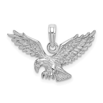 14k Weißgold strukturierter Adler Landung Anhänger