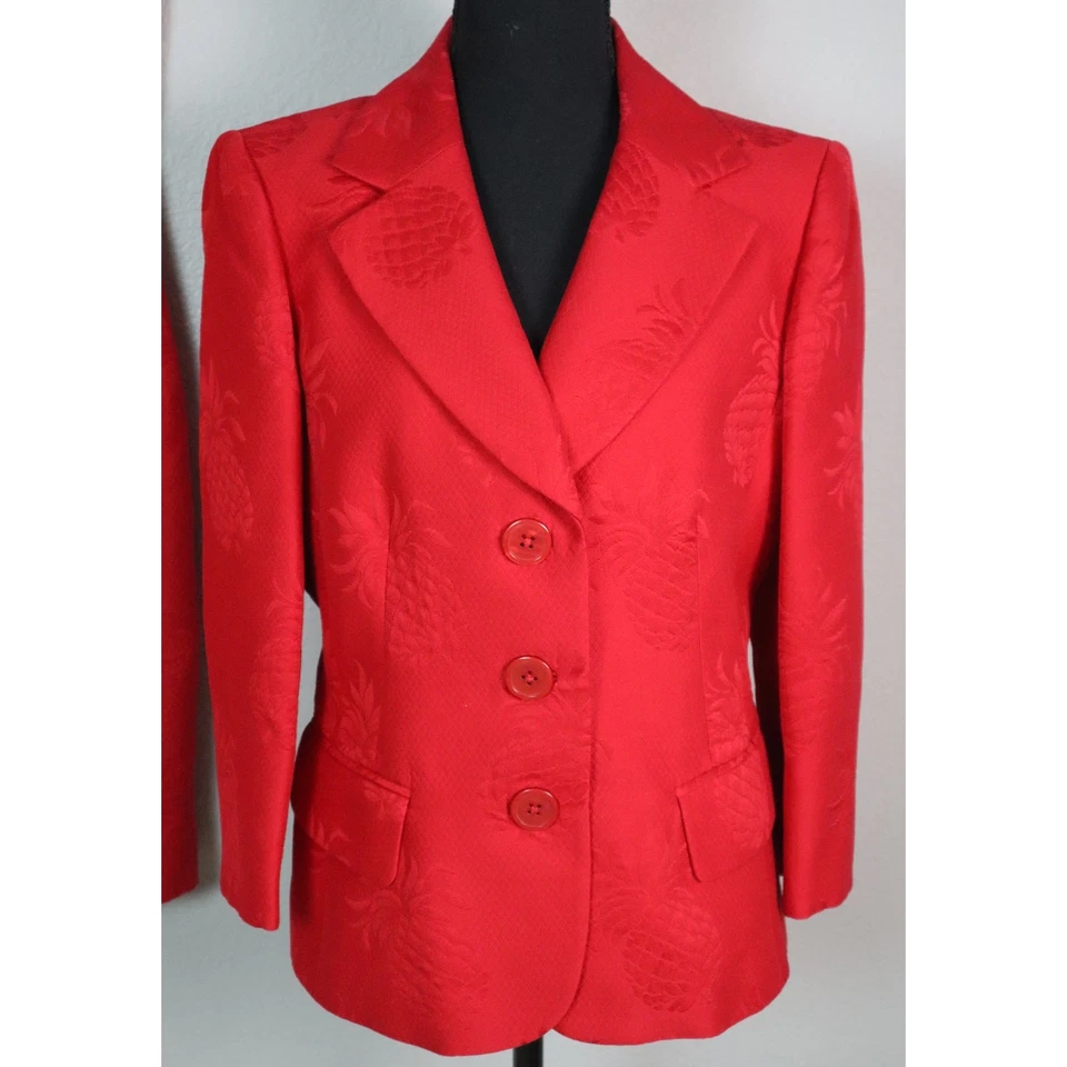 Dana Buchman Petite Red Dress Suit Set Jacket Blazer COTTON Pineapple Women 12P - Image 2 of 4