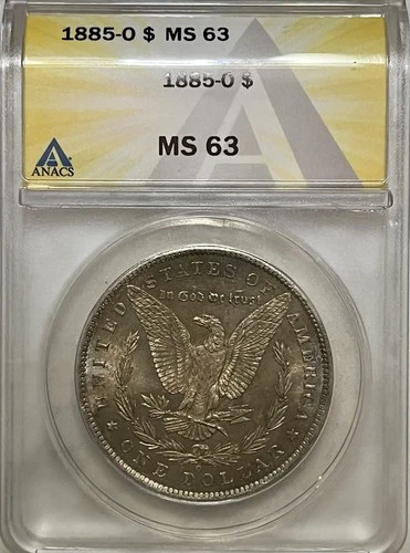 1885-O Morgan Silver Dollar * ANACS MS63 * Beautiful Reverse Toning.