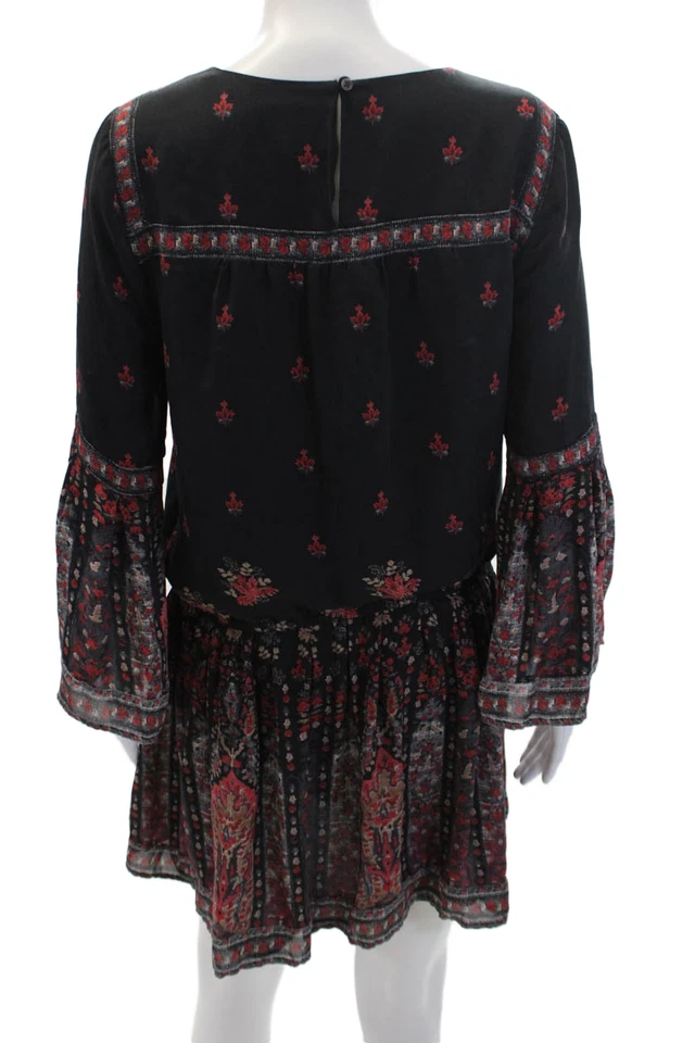 Mini Vestido Joie Para Mujer Seda Estampado Floral Línea A Negro Rojo Talla Mediana Foto 3 de 4