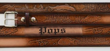 Name Belt - Fishing Brown Leather Custom Engraved for Men and Women Made in USA 