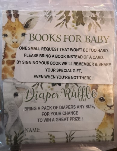 Safari Jungle Baby Shower Invite Cards & Envelopes, Raffle And Book Inserts 25ct - Picture 5 of 5