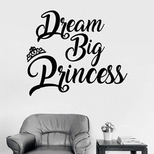 Princess Crown Dream Big Quote Vinyl Wall Art Sticker for Home Room Decals