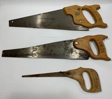 Hand Saws Wheat Wooden Handles Disston Key Hole Vintage Lot of 3