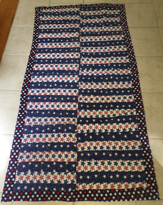 HANDMADE Quilt baby bed crib red white blue patriotic coverlet lap blanket 64x34