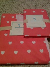 2PC Pottery Barn Kids Heart TWIN Duvet Cover Standard Sham Blush Orange NEW