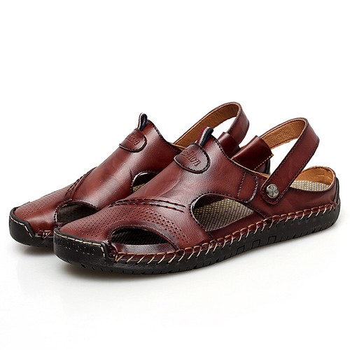 Men's Leather Sandals Water Shoes Casual Fisherman Beach Slippers Summer Driving - Picture 13 of 27