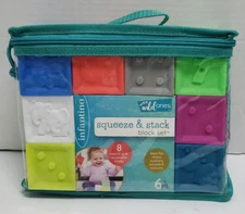 Infantino Squeeze & Stack Block Set of 8 Colorful Blocks 6+ Months New