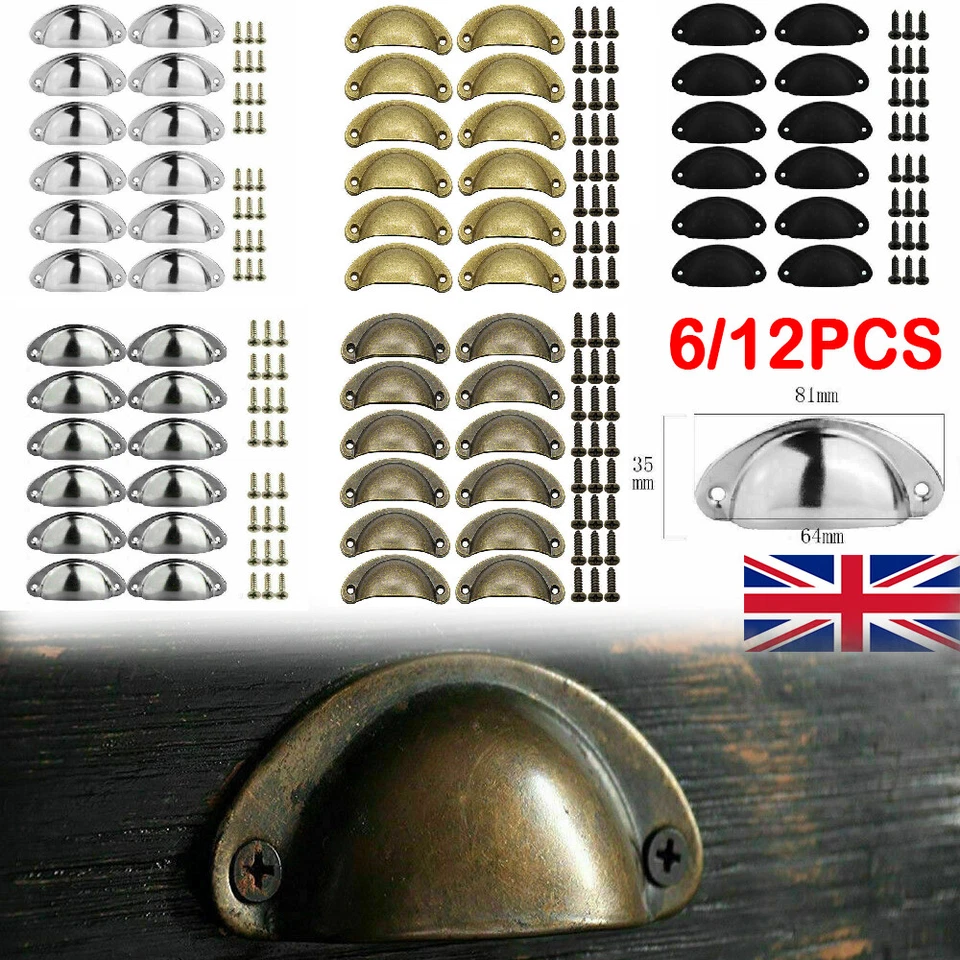 6/12 Pcs Cup Pull Shell Handles Half Moon Kitchen Cupboard Cabinet Door Drawer - Image 2 of 4