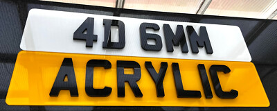 4D 6 mm schwarz Acryl Design Schrift auf Vorder- & Rückseite Show Nummernschilder - montiert