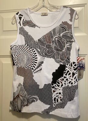 Cactus Women NEW W Tags  Sleeveless Decorated Top SZ M  Chest 36  Black & White