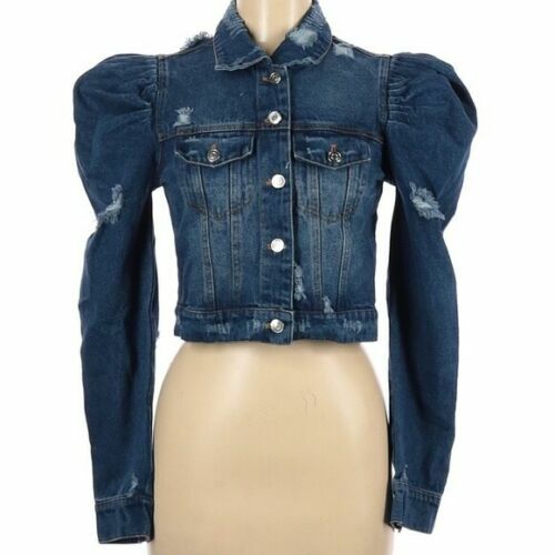 ZARA DENIM JEAN JACKET PUFF SHOULDERS 