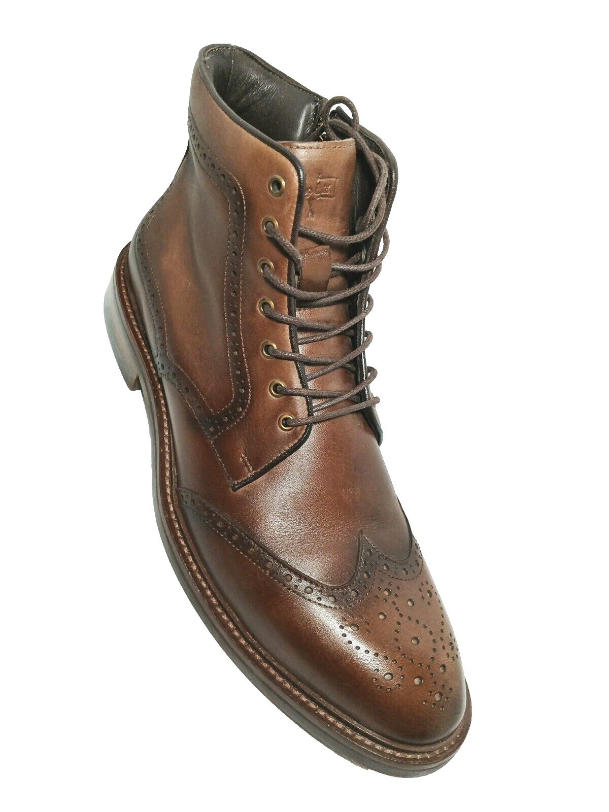 SAOLA Stivali eleganti Flag Ltd lunghi in pelle marrone derby con zip laterale e lacci taglia 11M