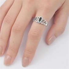 Oval Ring Genuine Solid Sterling Silver 925 Black Onyx Face Height 10 mm Size 7