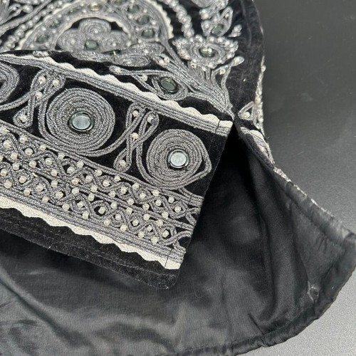 Gilet vintage afgano ricamato a mano dettagli a specchio nero argento taglia 40 me - Foto 10 di 13