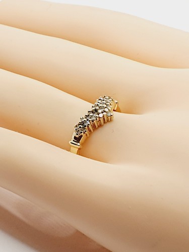 9ct Gold Diamond Wishbone Triple Rows Half Eternity Yellow Gold Ring Size P HM - Picture 12 of 19