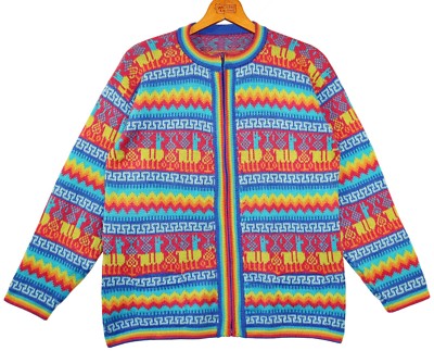 Alpaka Strickjacke Cardigan türkis pink bunt, M/ L, Jacke