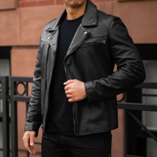 Men's Real Black Lambskin Motorcycle Biker Style 100 Leather Jacket For Men