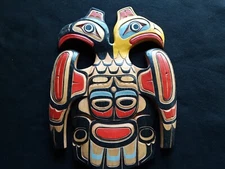 NORTHWEST COAST DESIGN, HUGE EAGLE RAVEN EFFIGY WOODEN PLAQUE,  WY-0724*08448