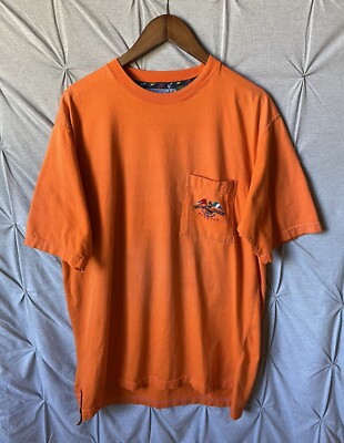 Vintage Boston Trader Mens XL Orange T-Shirt W / Pocket and Embroidered Logo 