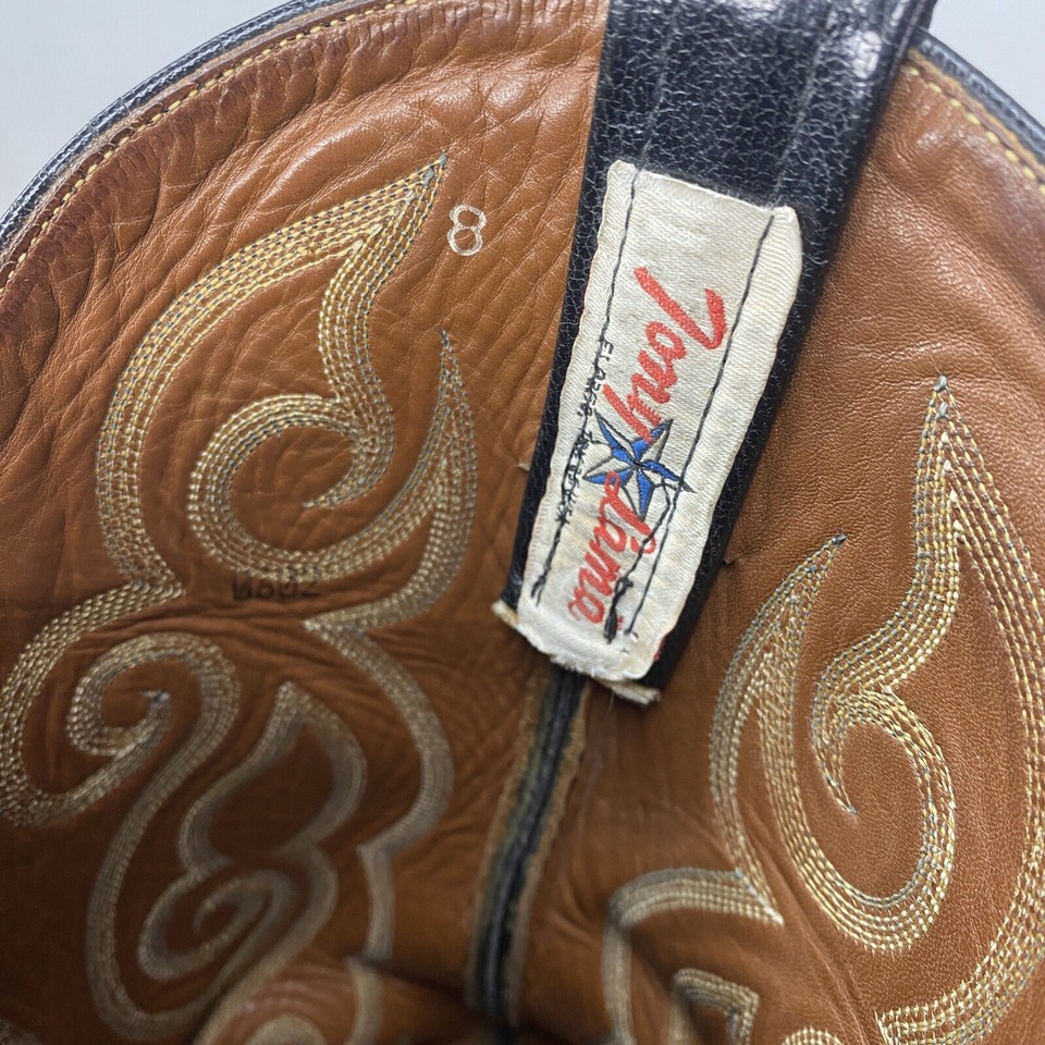 Men 9.5D Tony Lama CT871 Ostrich Cowboy Boot Exotic Leather Black 9 1/2