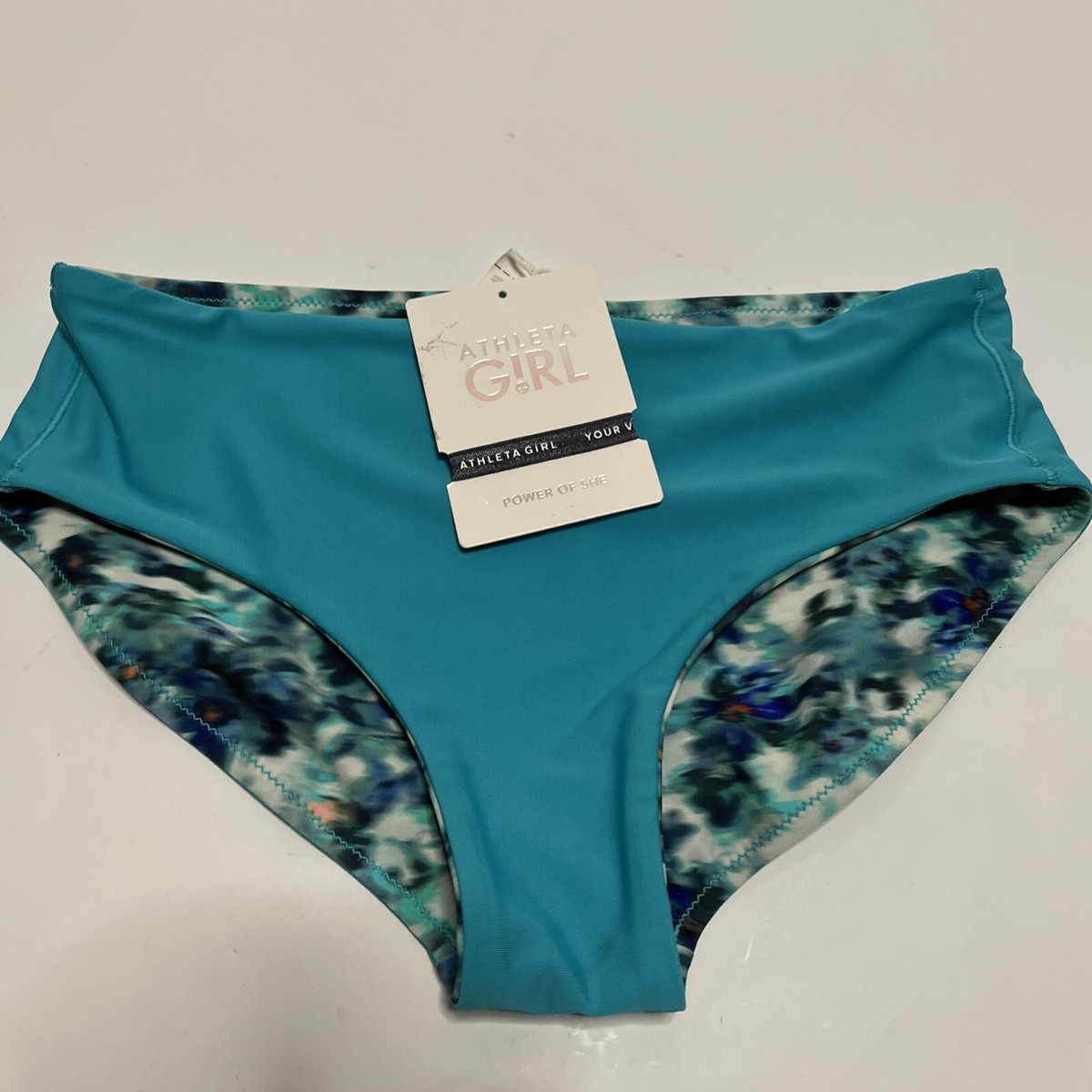 Athleta Girl Reversible Mid Rise Bikini Swim Bottom Blue Quick Drying Size  XXL