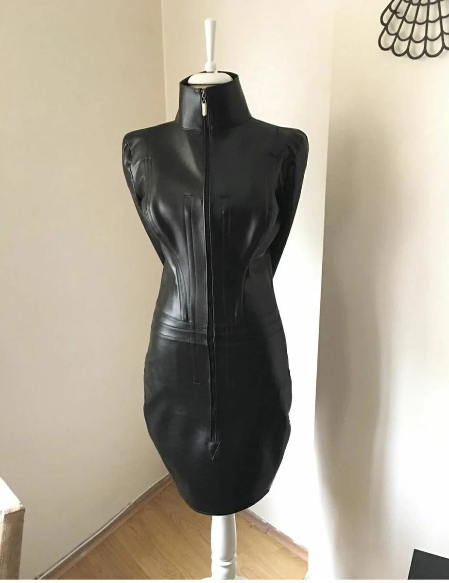 NEW Genuine Leather Fetish Bodycon Dress With Bondage Armbinder For Gothic  Party | eBay
