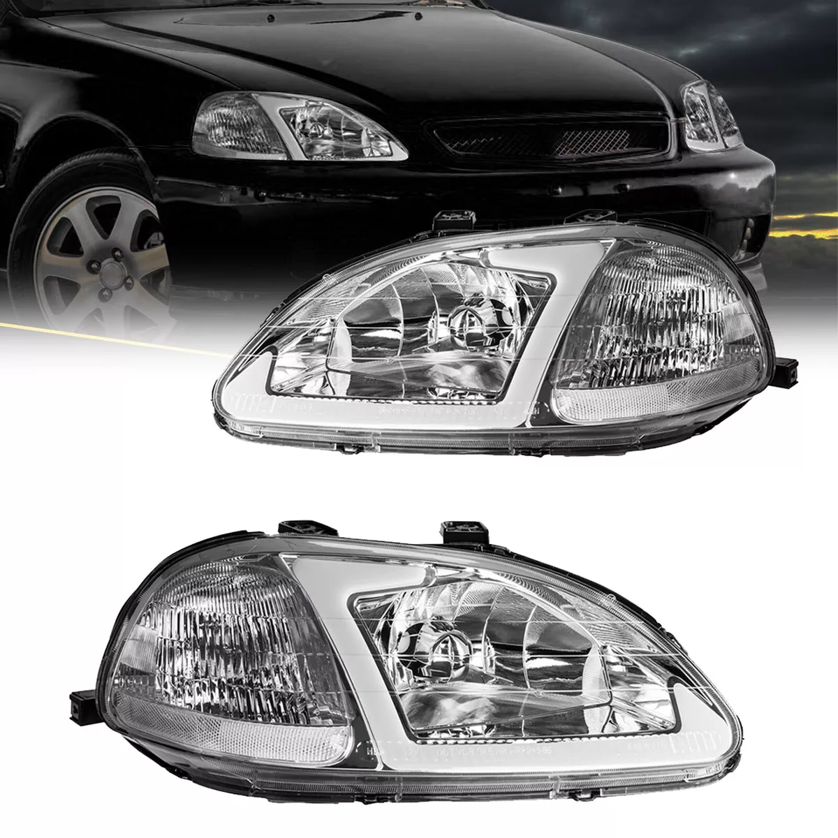 For 1996 1997 1998 Honda Civic EJ EM EK LED DRL Bar Headlights