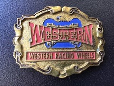Vintage WESTERN RACING WHEELS Brass Belt Buckle