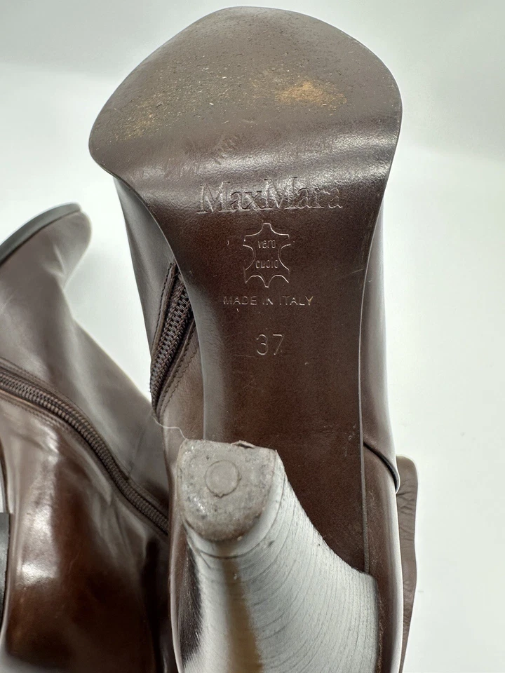 Max Mara Brown High-Waisted Leather Boots, Size 37 - Image 2 of 4