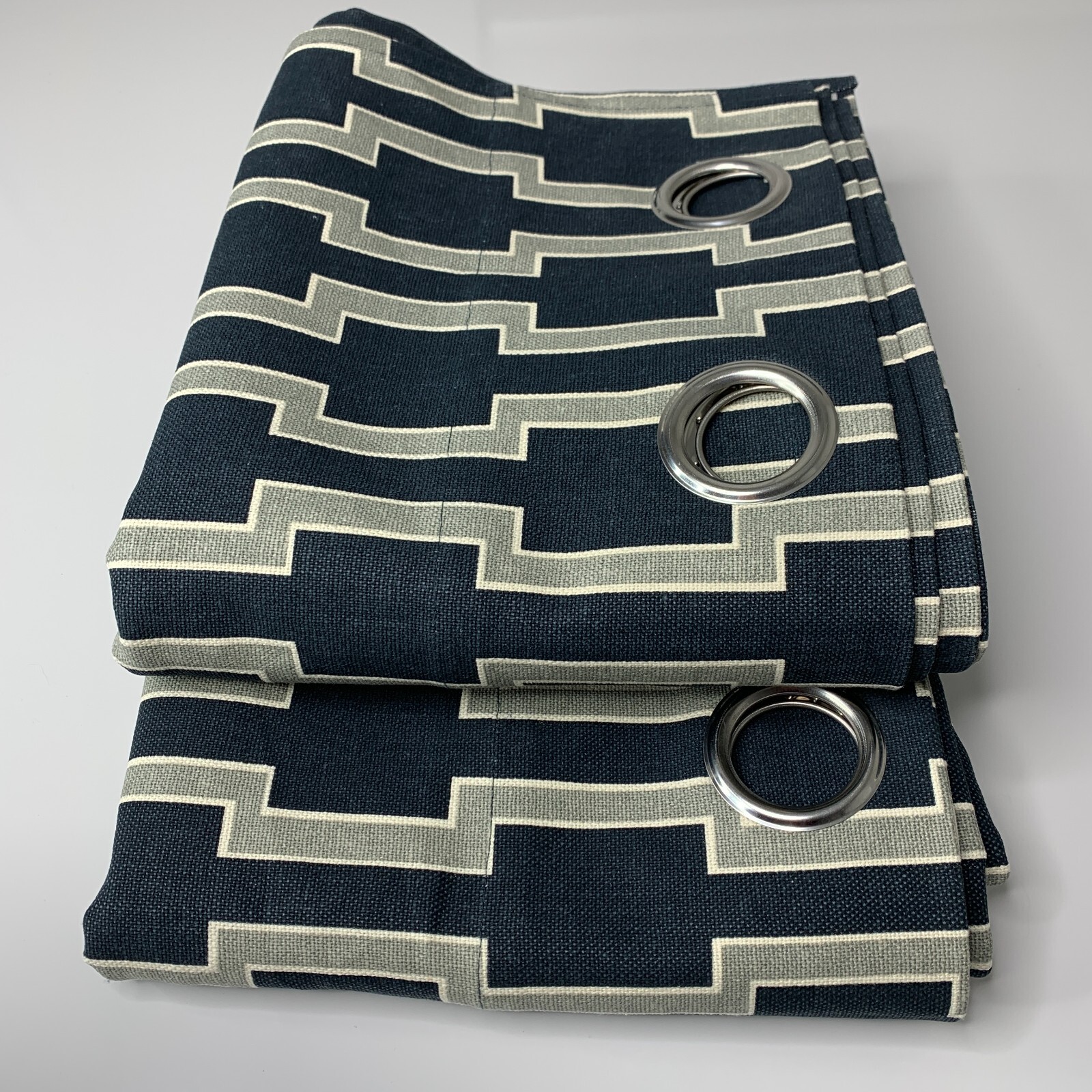 2 West Elm Drapes Green/Gray Linen Blend 48"x84" Unlined Grommet