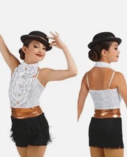Weissman dance costume fringe Let's Face The Music Dance 10957  size LC black