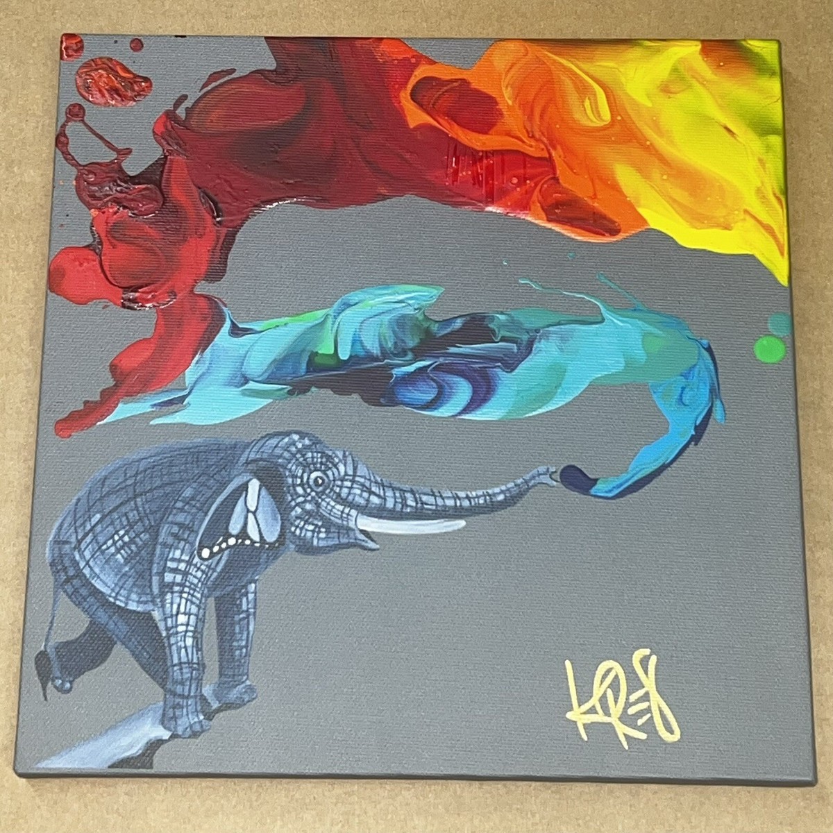 KRE8 ORIGINAL HAND PAINTED SIGNED 8x8” MIXED MEDIA PAINTING