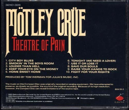 MOTLEY CRUE Theatre Of Pain JAPAN 1st Press 1985 CD 32XD326