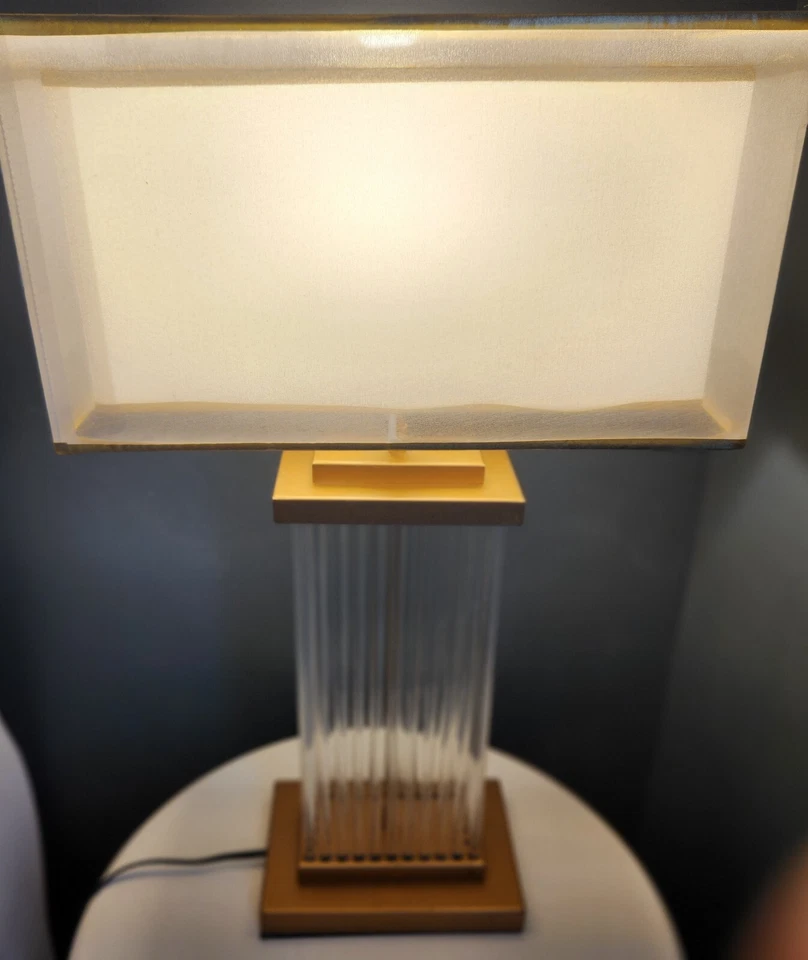 Lámpara de mesa Vienna Full Spectrum Darcia doble pantalla con varillas de vidrio transparente (juego) Foto 3 de 4