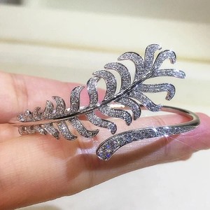 Authentic 5Ct Round Cut Moissanite Feather Women's Bangle Bracelet 14K White Gold Plated