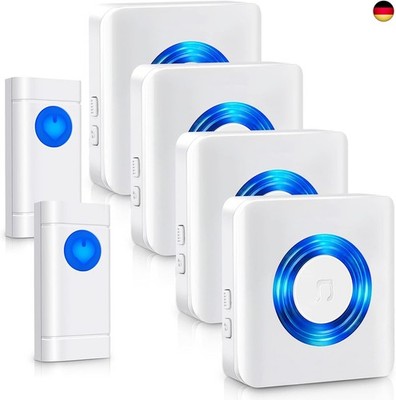 Funkklingel Aussen Wasserdicht, 4 Empfänger und 2 Sender, Satisure Türklingel F