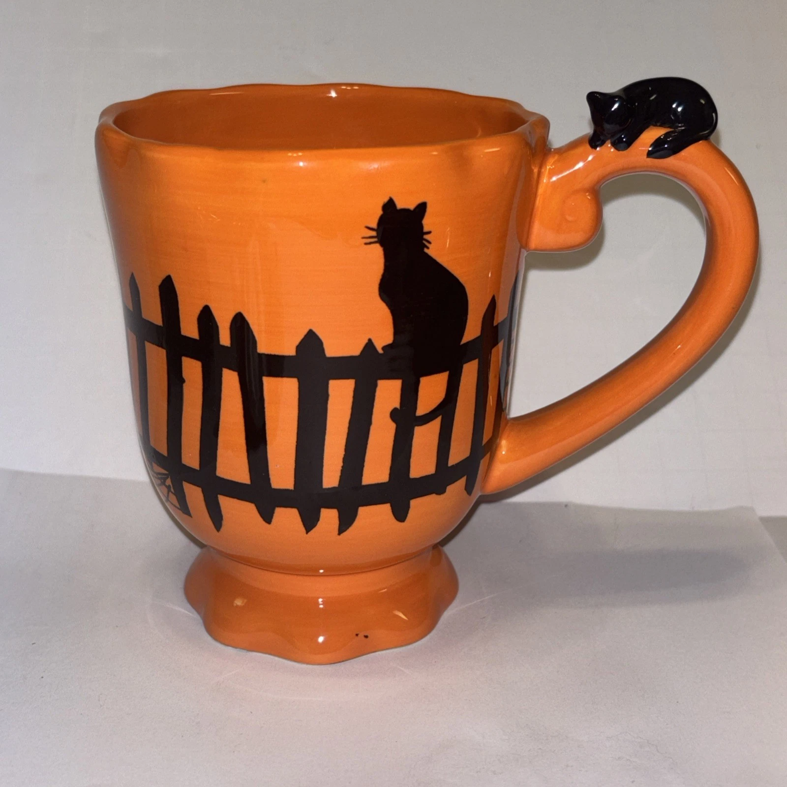 Black Cat Halloween Coffee Mug Ceramic Orange Black Mesa Home Products 16 OZ