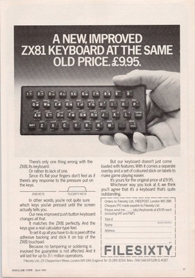 Filesixty ZX81 Keyboard Print Ad Vintage 1984 UK Computer