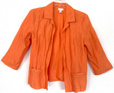 Chico's 2 Cassandra open front jacket crinkled shine citrus orange 3/4 slv Sz L